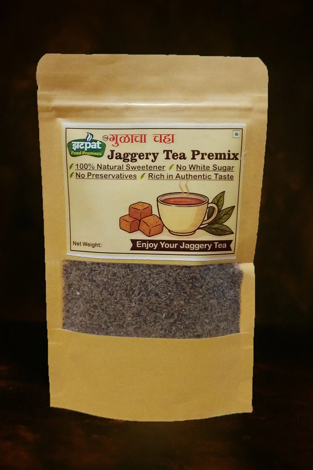 Jaggery Tea - Zatpat Food Premixes Plain Jaggery Tea Premix – Natural Sweetener, No White Sugar, Authentic Indian Tea Powder