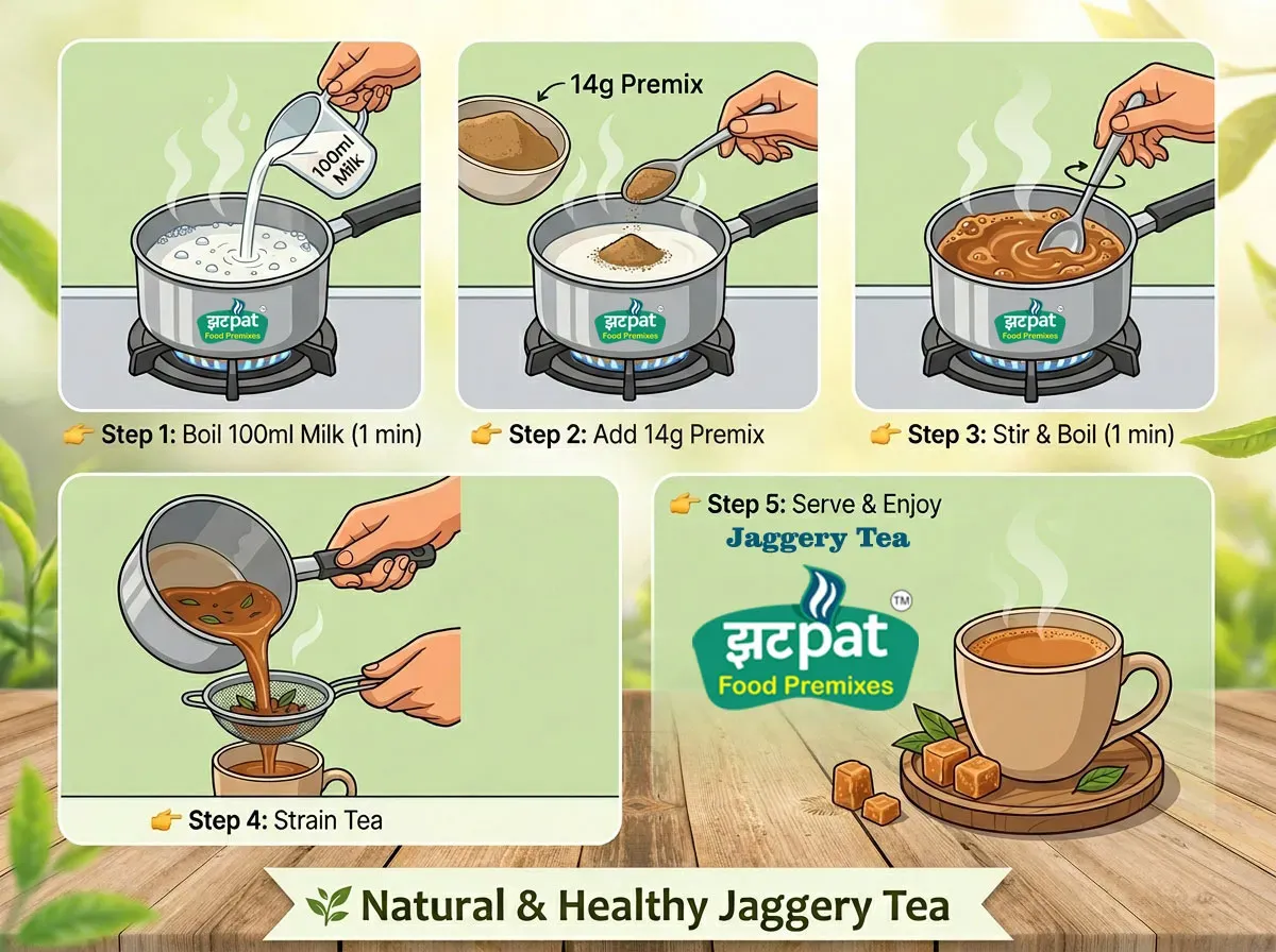 Masala jaggery tea made using Zatpat Food Premixes tea powder