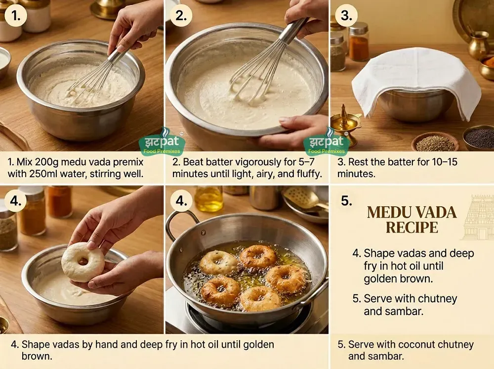 How to prepare Medu Vada from Zatpat Food Premixes Instant Medu Vada Premix step by step crispy soft South Indian vada recipe