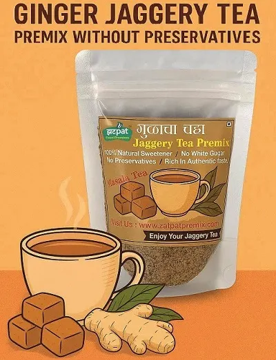 Ginger Jaggery Tea Premix by Zatpat Food Premixes Pune – Natural Adrak Gud Chai Premix