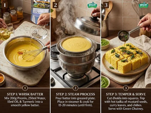 How to make Instant Dhokla Premix by Zatpat Food Premixes step by step soft spongy Gujarati dhokla recipe