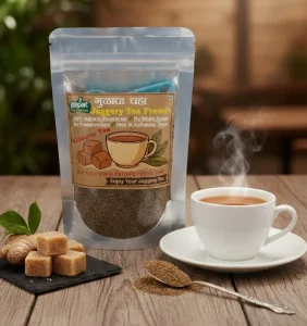 Ginger jaggery tea powder made with natural jaggery and adrak, healthy instant tea premix for immunity and digestion