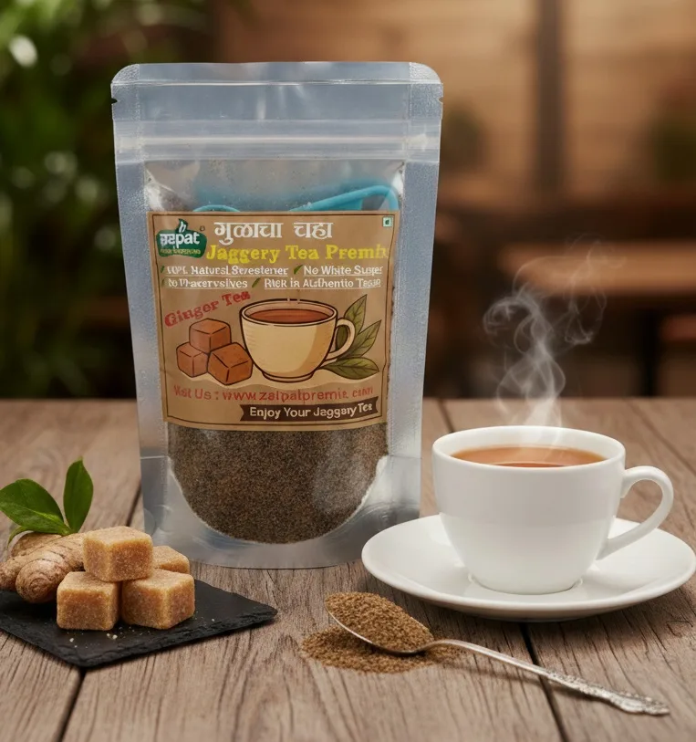 Ginger jaggery tea powder made with natural jaggery and adrak, healthy instant tea premix for immunity and digestion