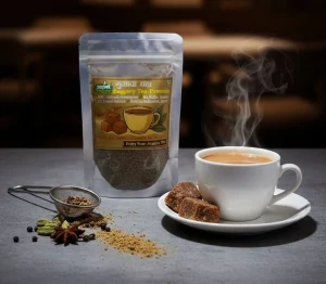 Masala jaggery tea powder premix made with natural jaggery and Indian spices for healthy masala chai