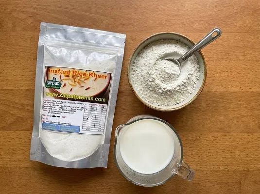Ingredients required for instant rice kheer using premix and milk